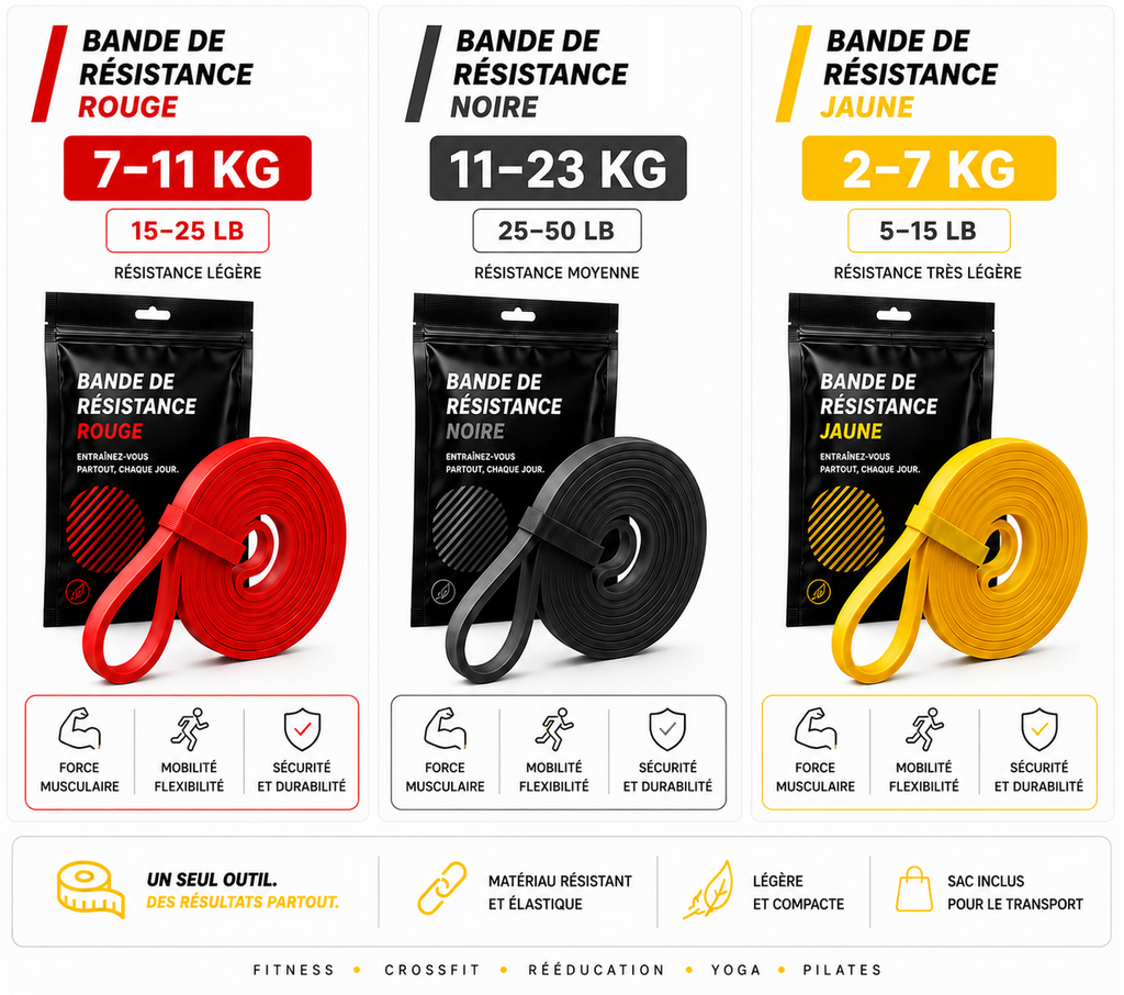 Pack 3 Bandes de Résistance — Jaune, Rouge, Noire